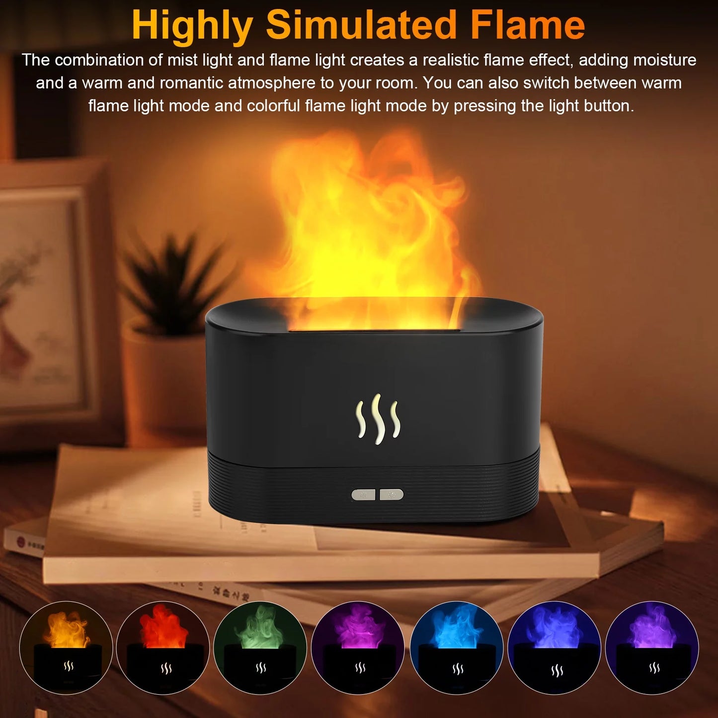 180Ml Flame Air Humidifier Essential Oil Diffuser,  3D USB 7 Color Light Aroma Diffuser for Home, Office, Spa, Gym E4U