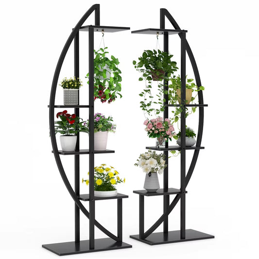 5-Tier Plant Stand Pack of 2, Multi-Purpose Curved Display Shelf Bonsai Flower Plant Stand Rack for Indoor Garden E4U