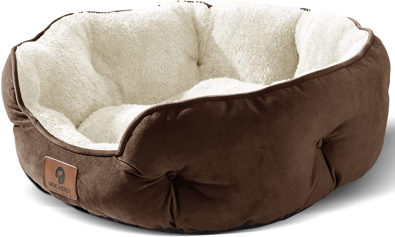 Small Dog Bed for Small Dogs, Cat Beds for Indoor Cats, Pet Bed for Puppy and Kitty, Extra Soft & Machine Washable with Anti-Slip & Water-Resistant Oxford Bottom, Brown, 20 Inches E4U