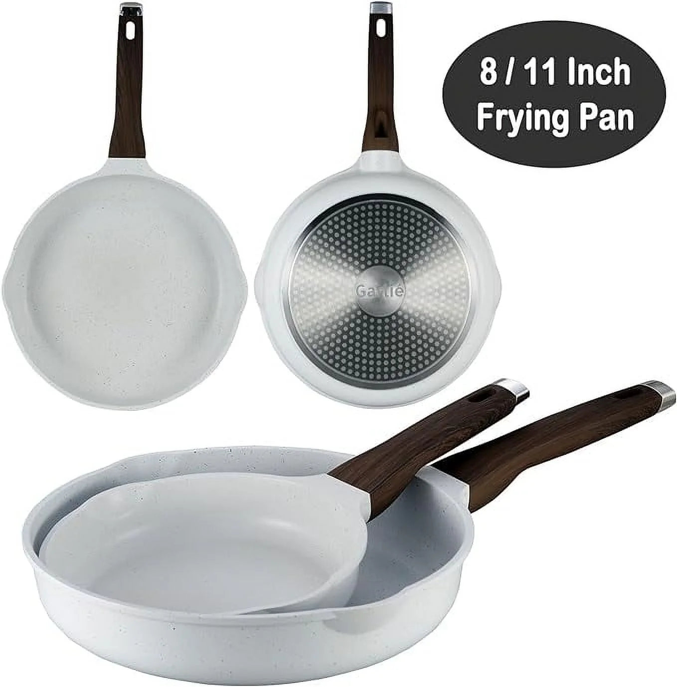 10Pcs Pots and Pans Set, Nonstick White Granite, Cookware Sets Suitable for Gas, Electric, Induction, Kitchen Cooking Set W/Frying Pans, Saucepans, Casserole, Silicone Tools, Dishwasher Safe, White E4U