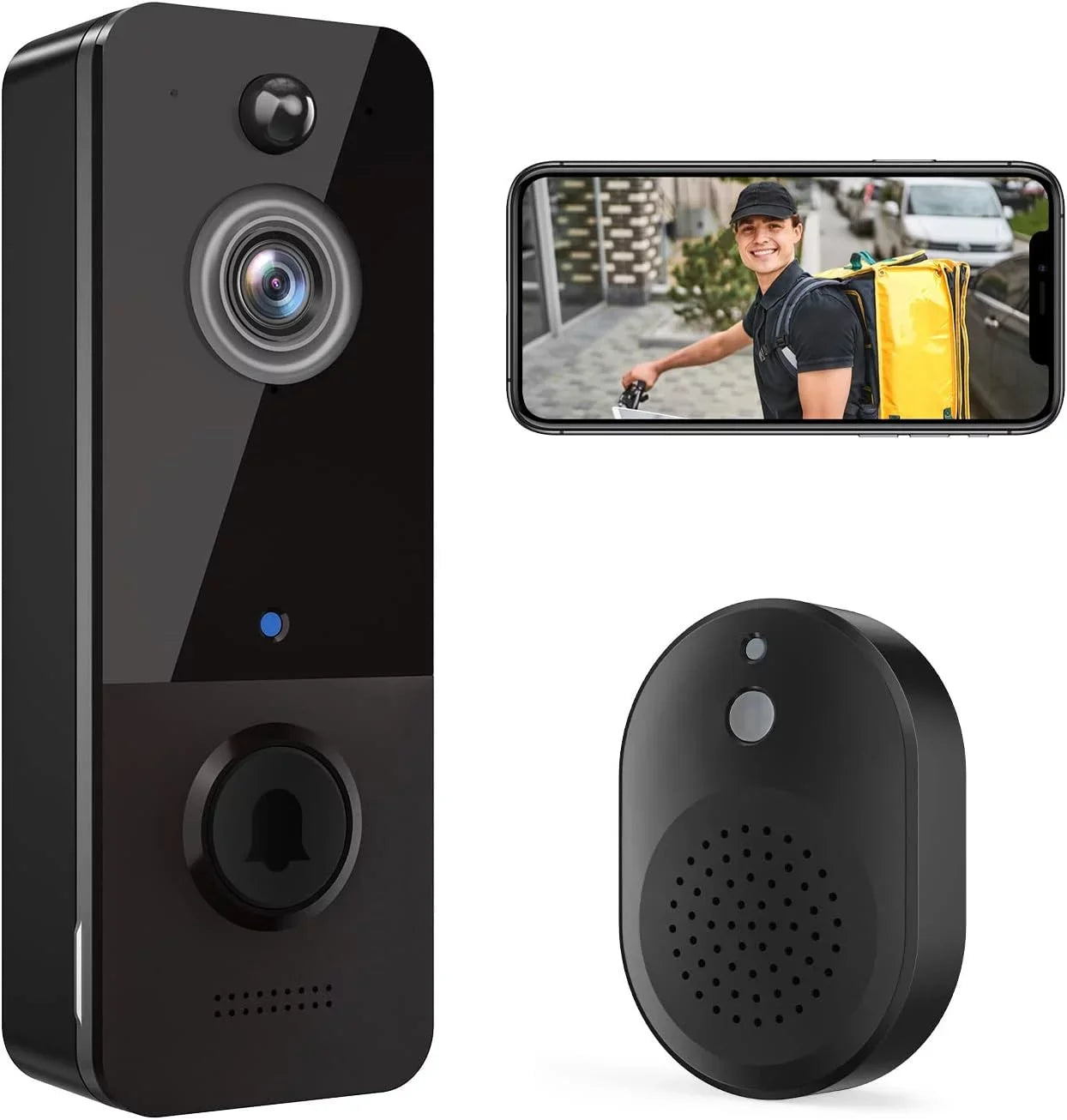 Wireless Doorbell Camera with Chime, Smart Video Doorbell Security Camera with ，Black E4U