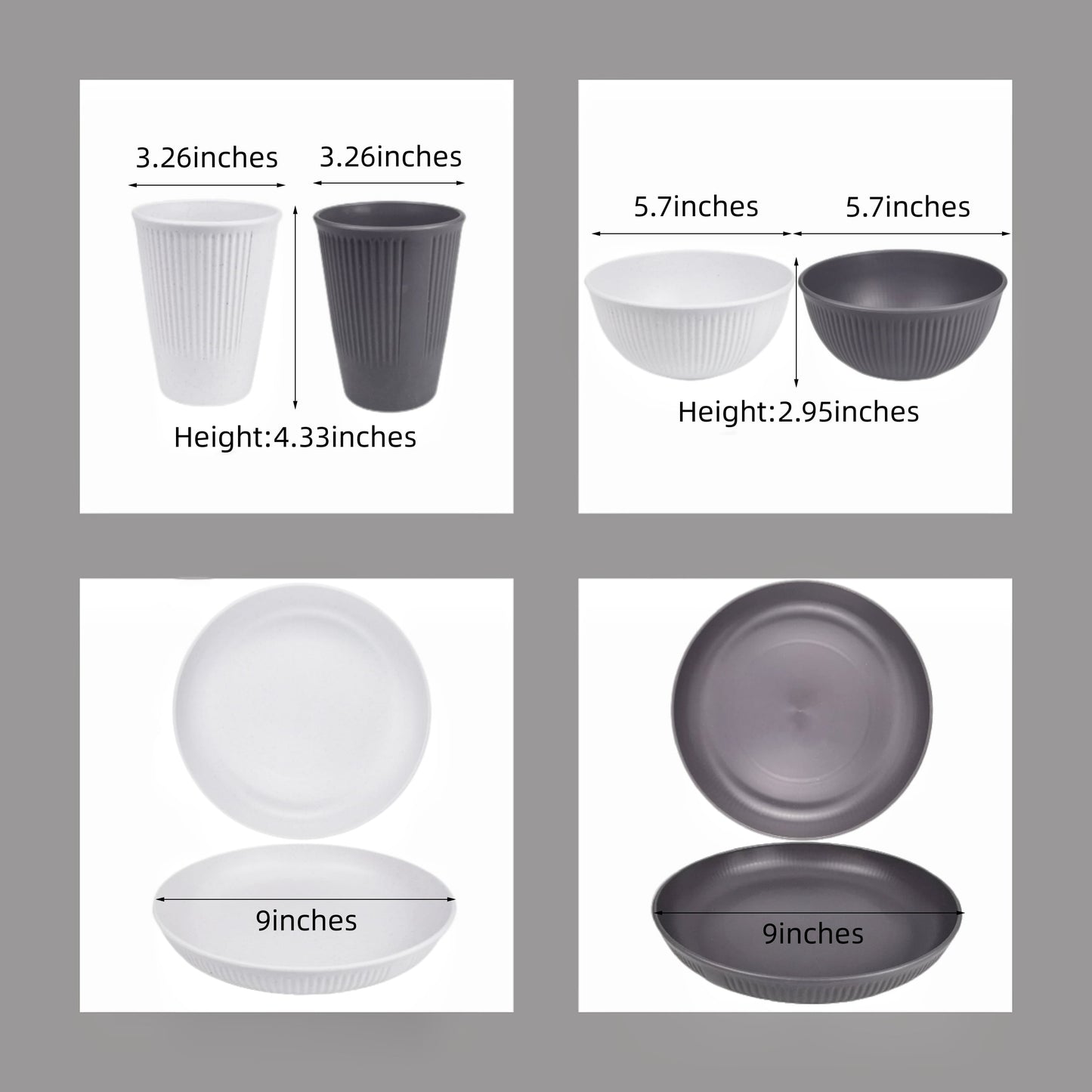 Plates and Bowls Sets,Plastic Dinnerware Set,Plate Set,Dishes Set for 4,12-Piece Drinking and Dining Set,Reusable Wheat Straw Plastic Plate, Dorm Room Essentials E4U