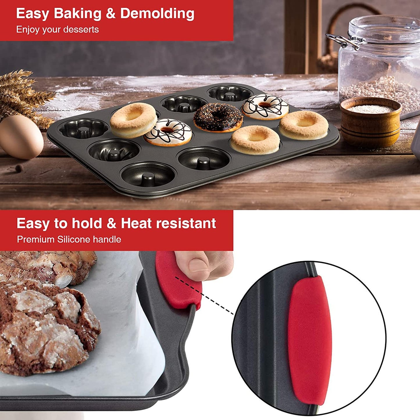 10 Pcs Bakeware Sets, Nonstick Baking Set with Baking Pan, Cookie Sheet Pizza Pan, 5-Layer Thicken Carbon Steel Baking Sheets Set with Silicone Handles, Oven Safe up to 450°F & Dishwasher Safe E4U E4U