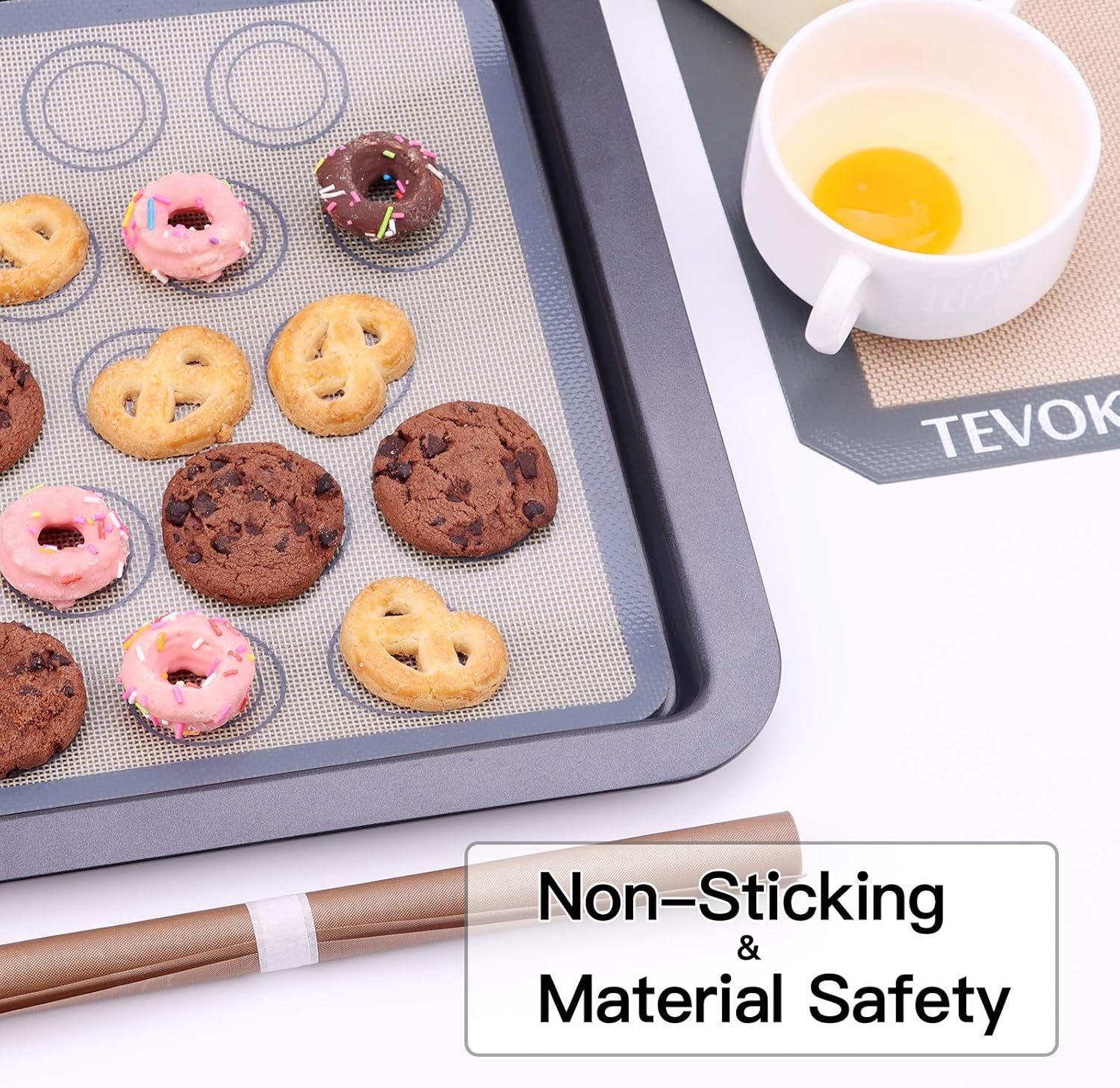 Silicone Baking Mat Set Non-Stick Half Sheet Pastry Mat (16.5" X 11.6") Reusable for Macaron Cookie Pie Making with 4 Pack Nonstick Teflon Sheet Oven Liner (16.5" X 11.6") E4U E4U