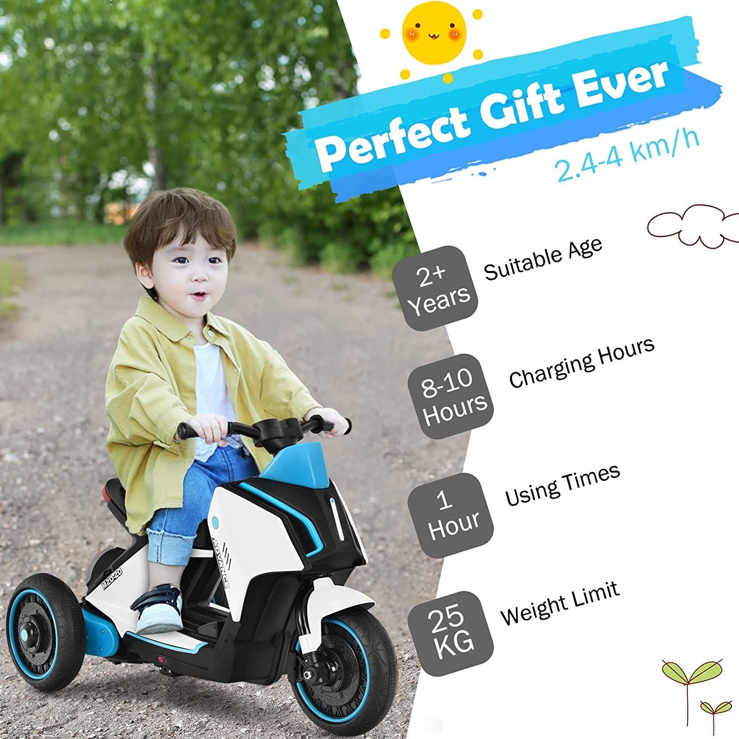 3 Wheels Kids Electric Motorbike with Music E4U