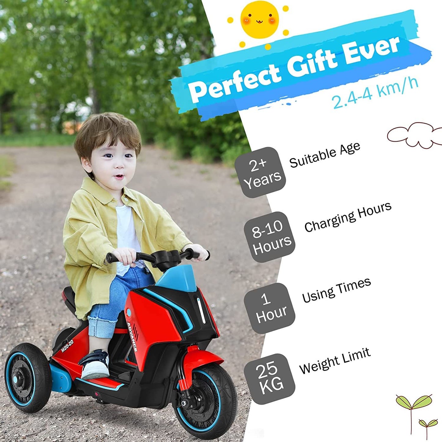 3 Wheels Kids Electric Motorbike with Music E4U