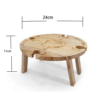 Outdoor Wooden Folding Picnic Table-With Glass Holder 2In1 round Desk Wine Glass Rack Collapsible Table for Garden Party E4U