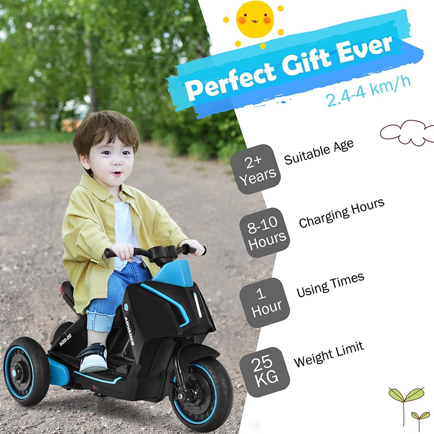 3 Wheels Kids Electric Motorbike with Music E4U