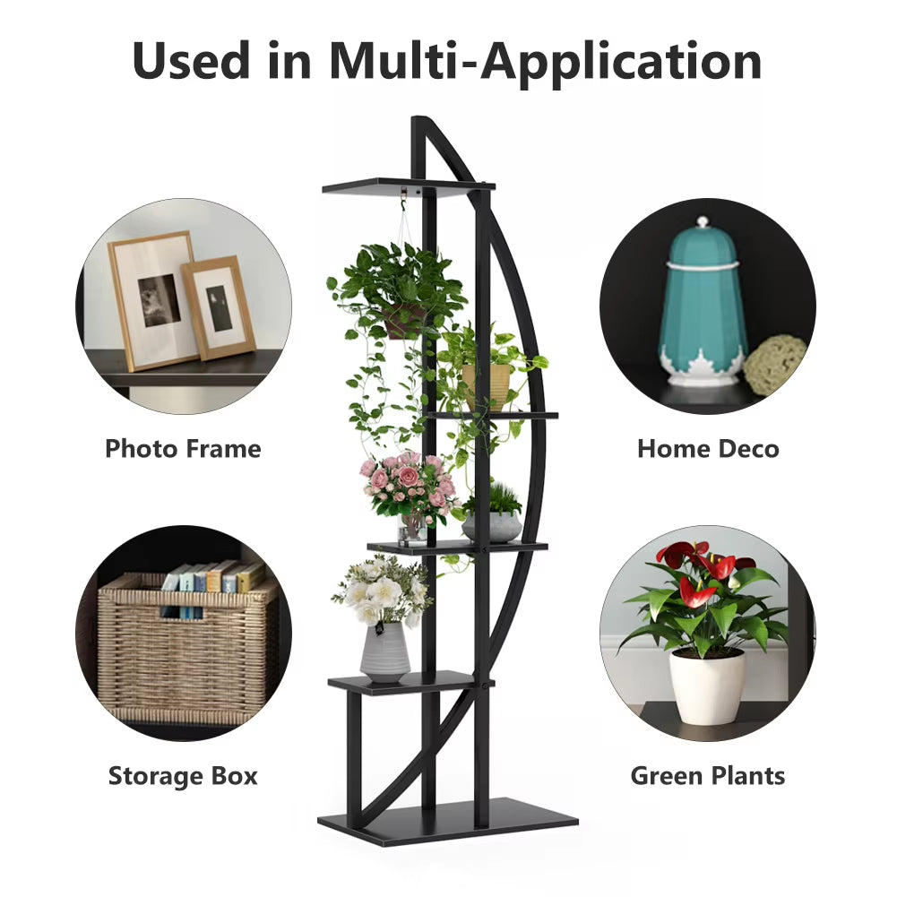 5-Tier Plant Stand Pack of 2, Multi-Purpose Curved Display Shelf Bonsai Flower Plant Stand Rack for Indoor Garden E4U