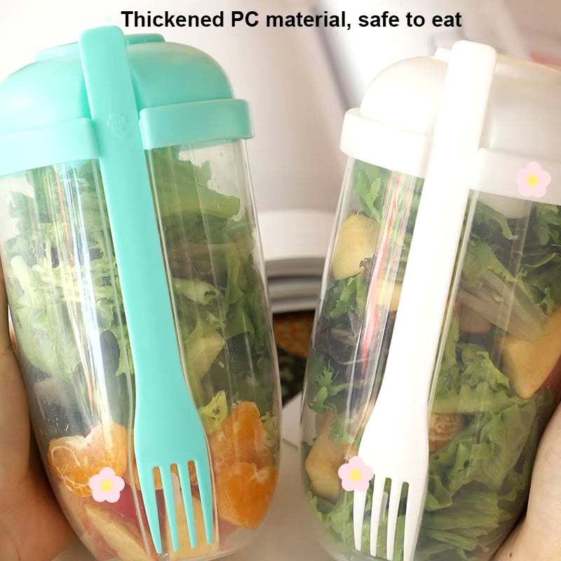 Portable Salad Cup with Fork and Lid Convenient Breakfast Shaker Bottles for Girls and Students Fruit Fat Loss Cup E4U