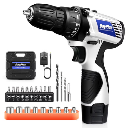 Cordless Drill Driver Kit with Battery,2 in 1 Electric Screwdriver Driver Tool Kit 45 N.M, Dual Speed 3/8 Inch Keyless Chuck E4U