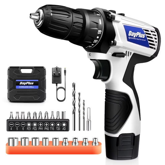 Cordless Drill Driver Kit with Battery,2 in 1 Electric Screwdriver Driver Tool Kit 45 N.M, Dual Speed 3/8 Inch Keyless Chuck E4U