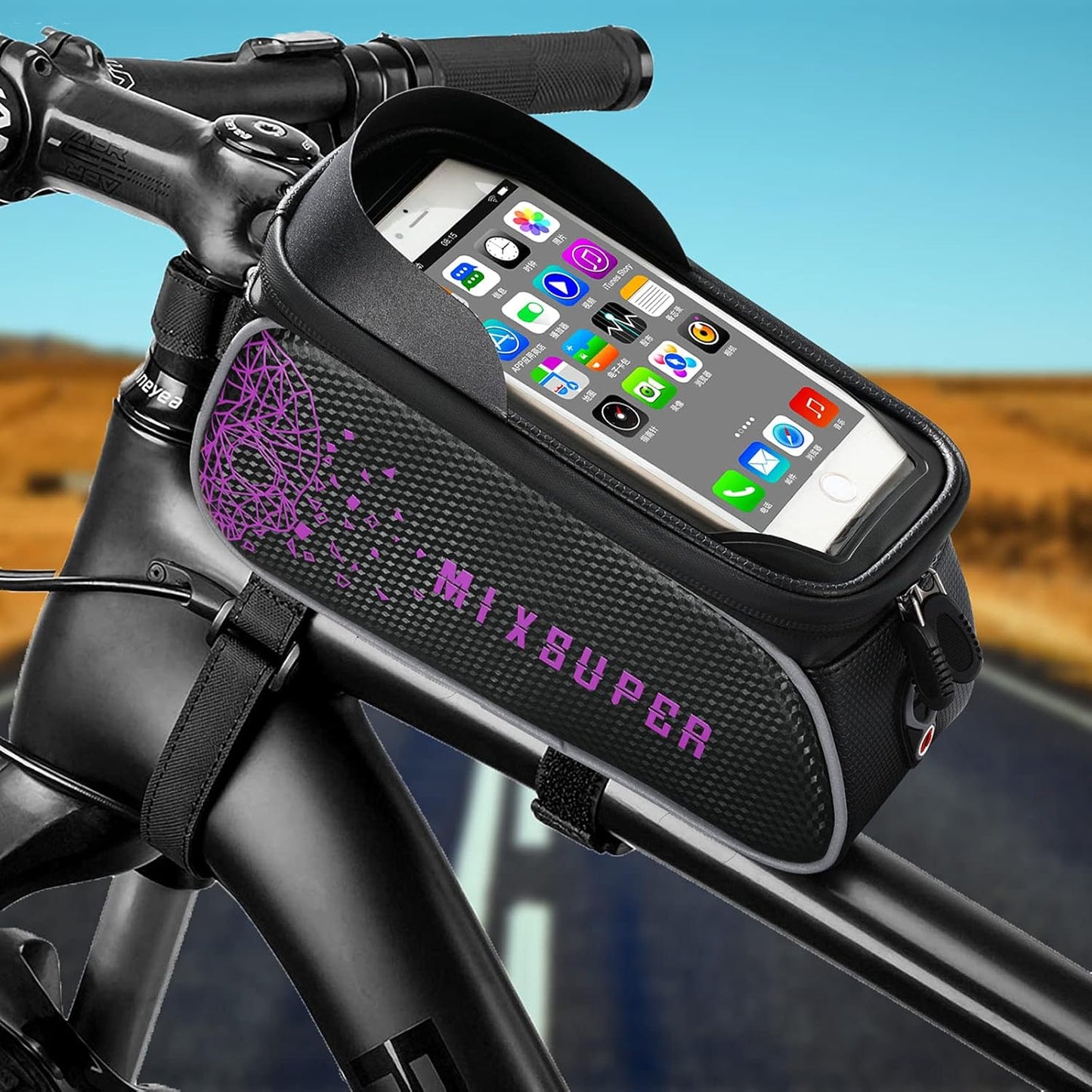 Waterproof Bike Top Tube Bag, Bike Phone Front Frame Bag Compatible with Phone under 6.7" E4U