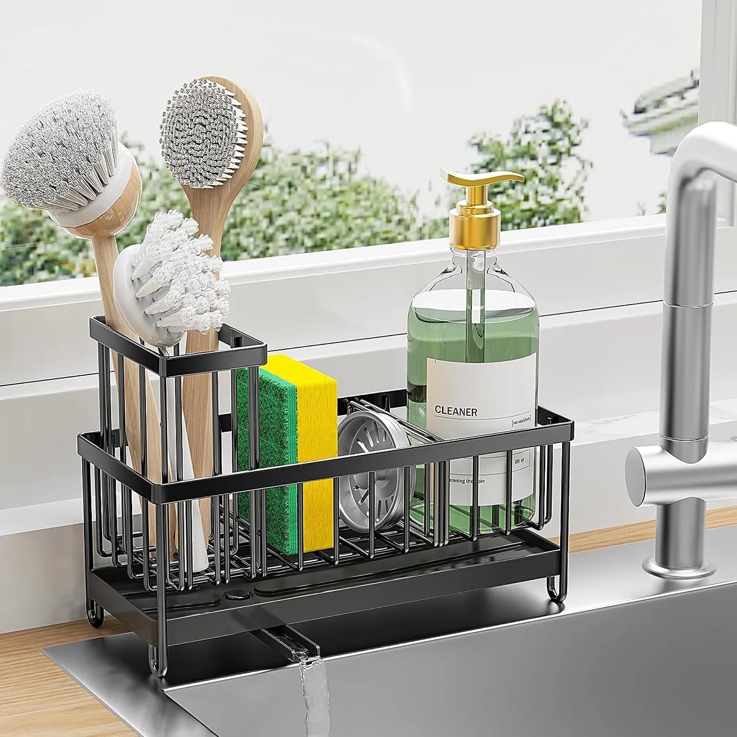 Sink Caddy,Black Rust-Resistant Kitchen Organizer,Sponge Holder for Kitchen Sink E4U