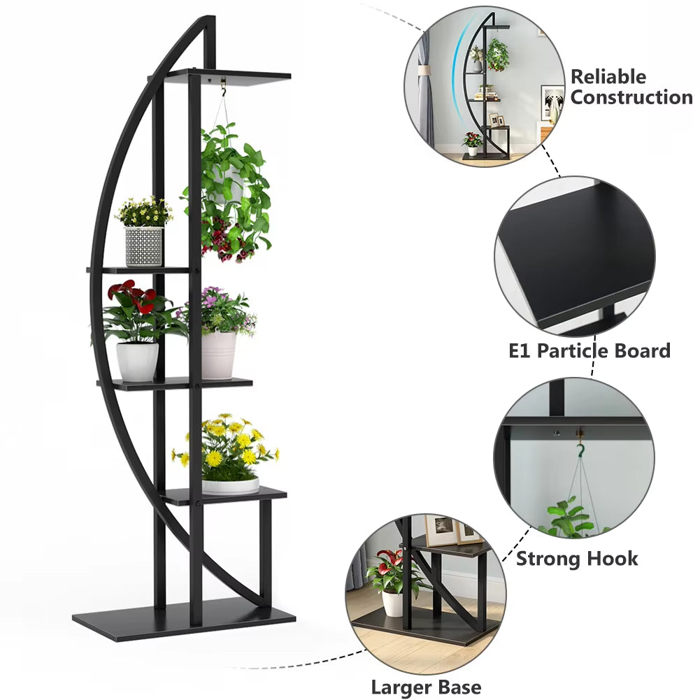 5-Tier Plant Stand Pack of 2, Multi-Purpose Curved Display Shelf Bonsai Flower Plant Stand Rack for Indoor Garden E4U