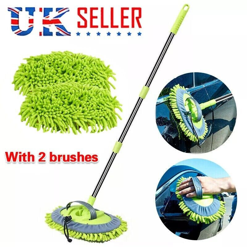 Microfiber Mop Wash Kit Telescopic Car Cleaning Brush with 2 Replacent Header