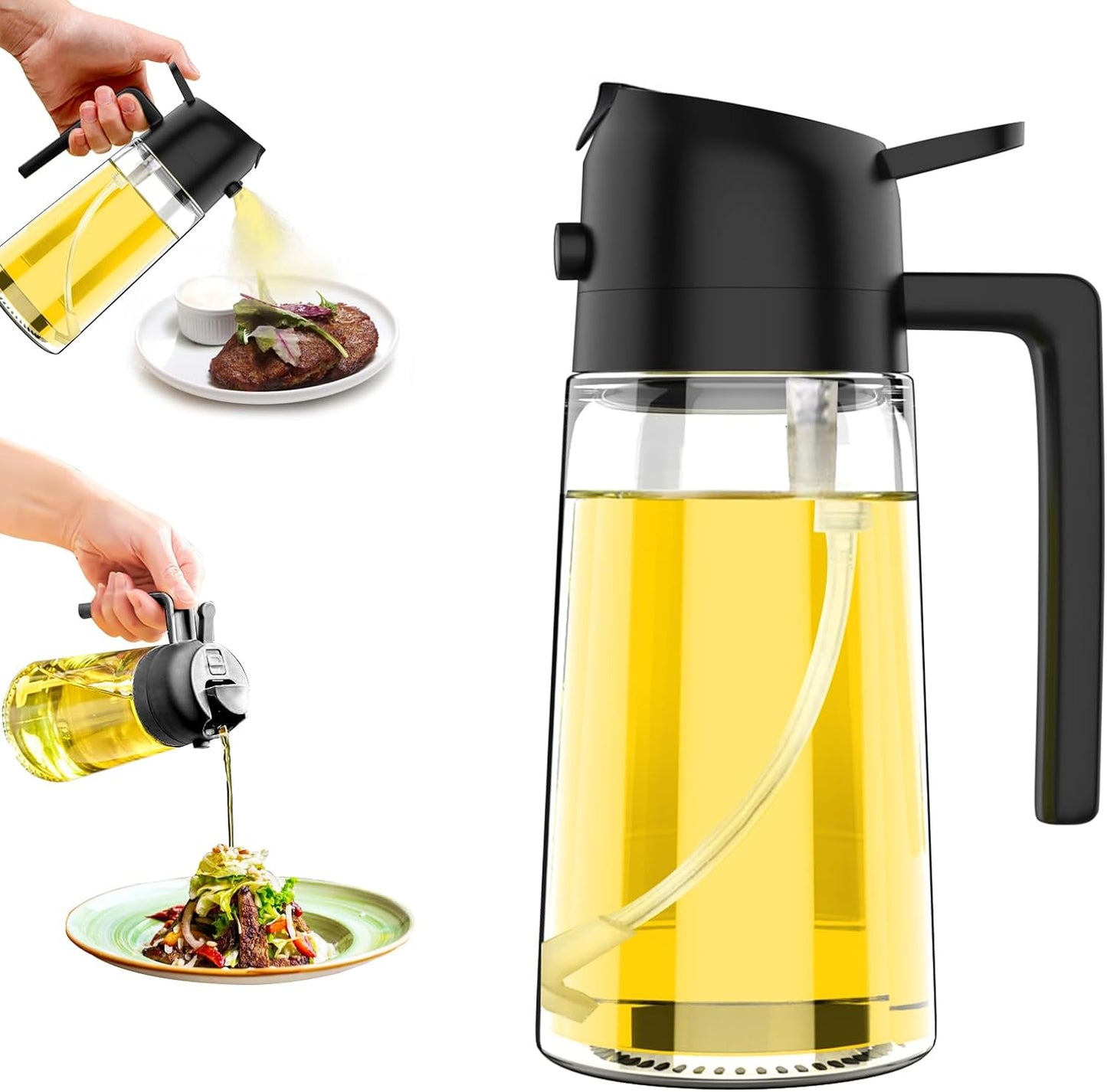 Oil Dispenser Bottle for Kitchen,2 in 1 Oil Dispenser and Oil Sprayer,450Ml Oliv E4U