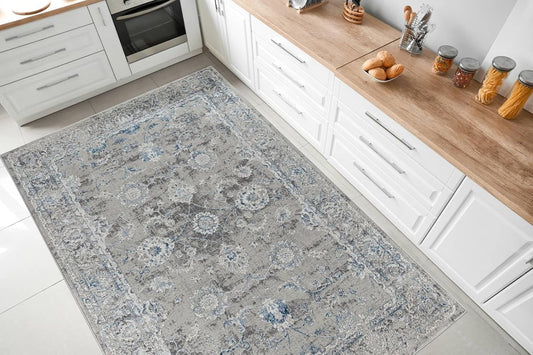 - Kitchen Rugs and Kitchen Mats for Floor, Kitchen Rugs Non Slip Kitchen Runner Rug with TPR Backing, 100% Polypropylene Mats for Kitchen Decor (Blue/Grey Vintage, 72"X40") E4U