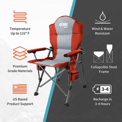 - Terrain Portable Heated Camping Chair - Outdoor Folding Chair with Heated Filling - Winter Camping Essential - 3 Heat Settings (Flare) E4U