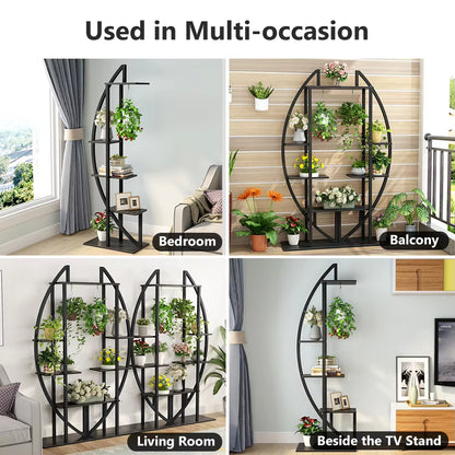 5-Tier Plant Stand Pack of 2, Multi-Purpose Curved Display Shelf Bonsai Flower Plant Stand Rack for Indoor Garden E4U