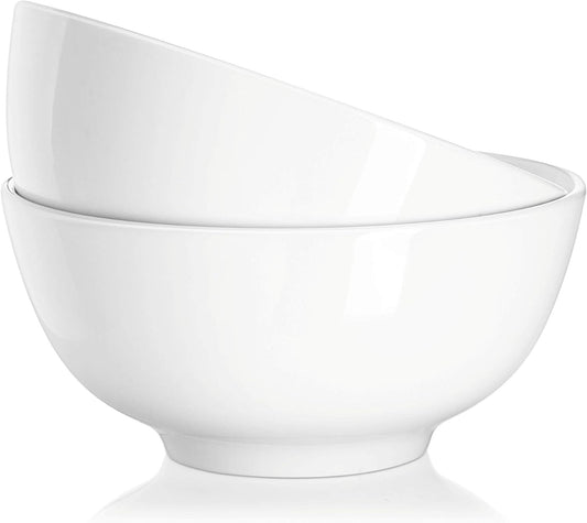 22 Ounce Soup and Cereal Bowls, Porcelain Serving Salad Bowls, Dishwasher & Microwave Safe, Centerpiece Serving Bowls, White,Bowl Set for Rice Pasta Oatmeal E4U