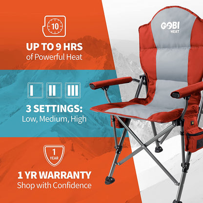 - Terrain Portable Heated Camping Chair - Outdoor Folding Chair with Heated Filling - Winter Camping Essential - 3 Heat Settings (Flare) E4U