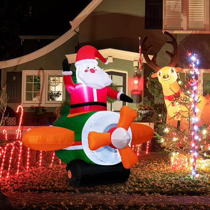 6Ft Christmas Inflatable Santa Claus Airplane with Led Lights Blow-Up Santa Christmas Decorations Outdoor Yard Indoor,Christmas Decoration for Holiday Party Yard Garden E4U