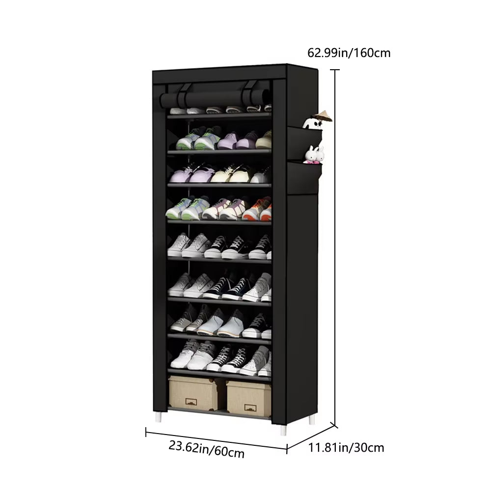 10-Tier Shoe Cabinet with Roll-Up Door Space Saving Shoe Shelf Plastic Shoes Cabinet Organizer Shelf