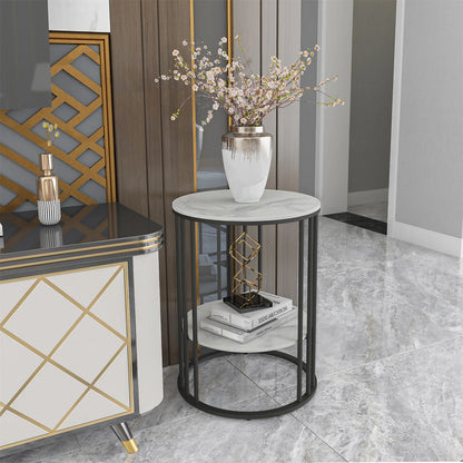 Tall Frame End Table Sintered Stone Tabletop Nightstand Storage Coffee Accent E4U