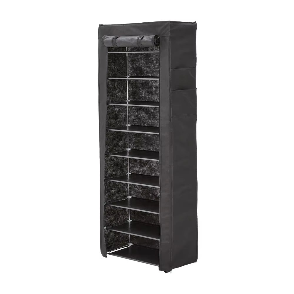 10-Tier Shoe Cabinet with Roll-Up Door Space Saving Shoe Shelf Plastic Shoes Cabinet Organizer Shelf