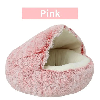 Soft Plush Pet Bed with Cover round Cat Bed Pet Mattress Warm Cat Dog 2 in 1 Sleeping Nest Cave for Small Dogs E4U