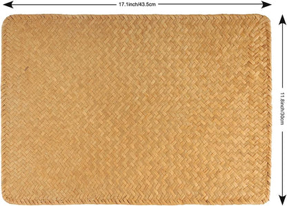 Rattan Woven Placemats for Dining Table Waterproof Set of 6,Seagrass Table Placemats Washable Non-Slip Heatproof Rectangular for Kitchen Table 17X12Inches E4U