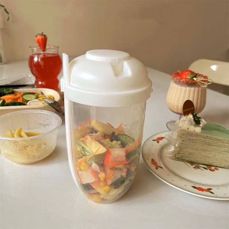 Portable Salad Cup with Fork and Lid Convenient Breakfast Shaker Bottles for Girls and Students Fruit Fat Loss Cup E4U