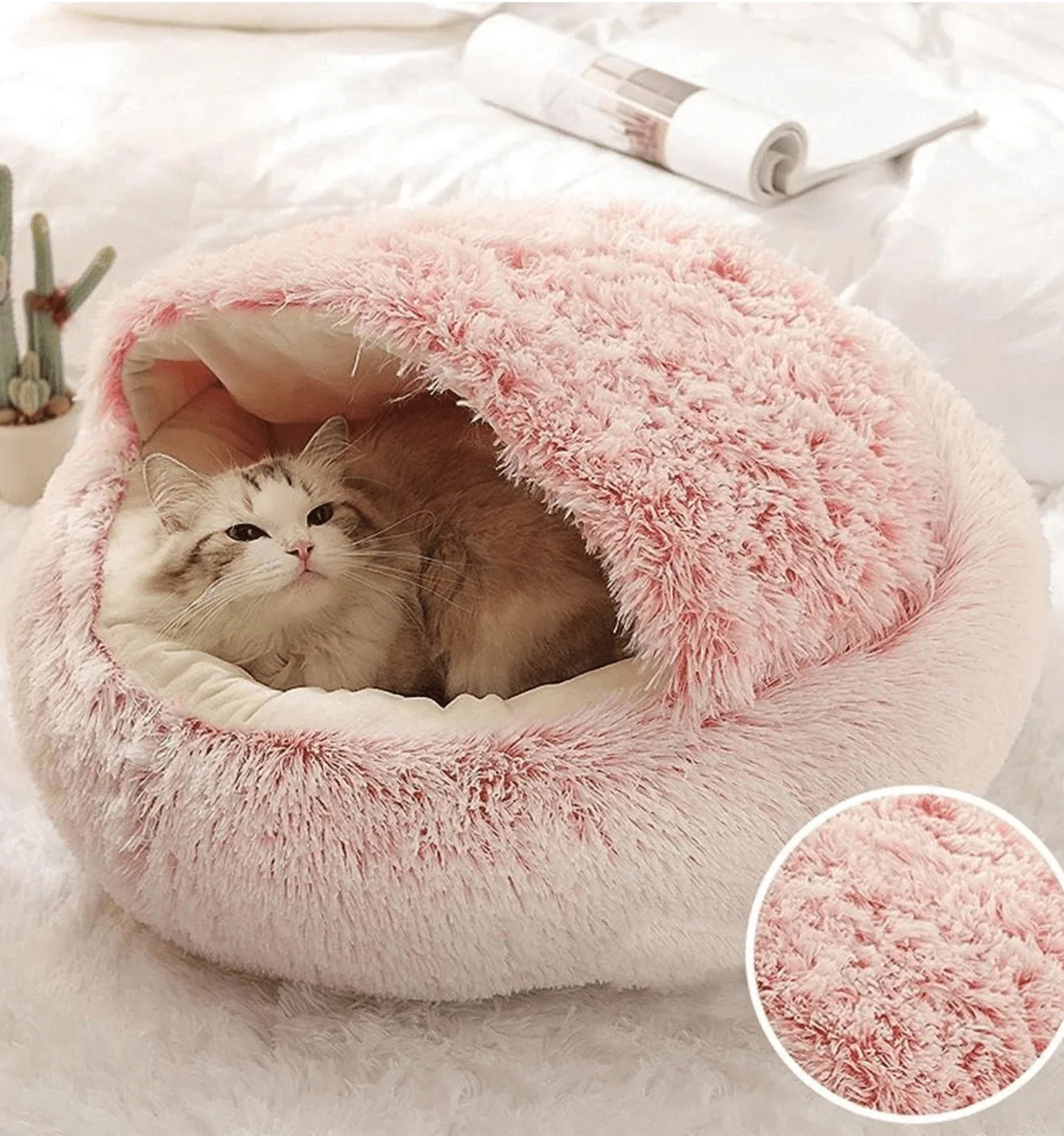 Soft Plush Pet Bed with Cover round Cat Bed Pet Mattress Warm Cat Dog 2 in 1 Sleeping Nest Cave for Small Dogs E4U