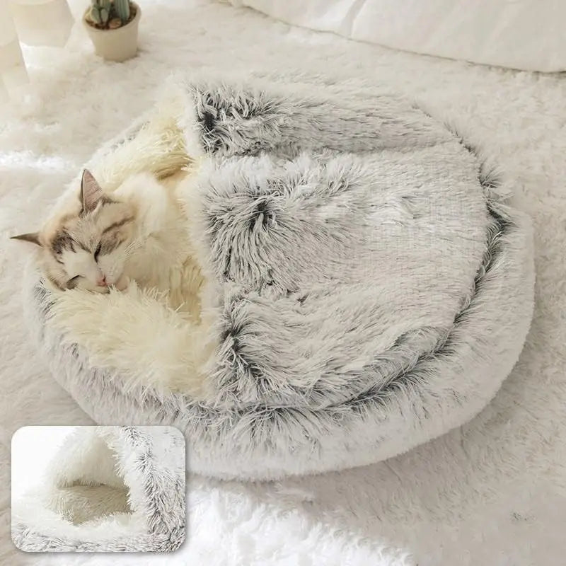 Soft Plush Pet Bed with Cover round Cat Bed Pet Mattress Warm Cat Dog 2 in 1 Sleeping Nest Cave for Small Dogs E4U