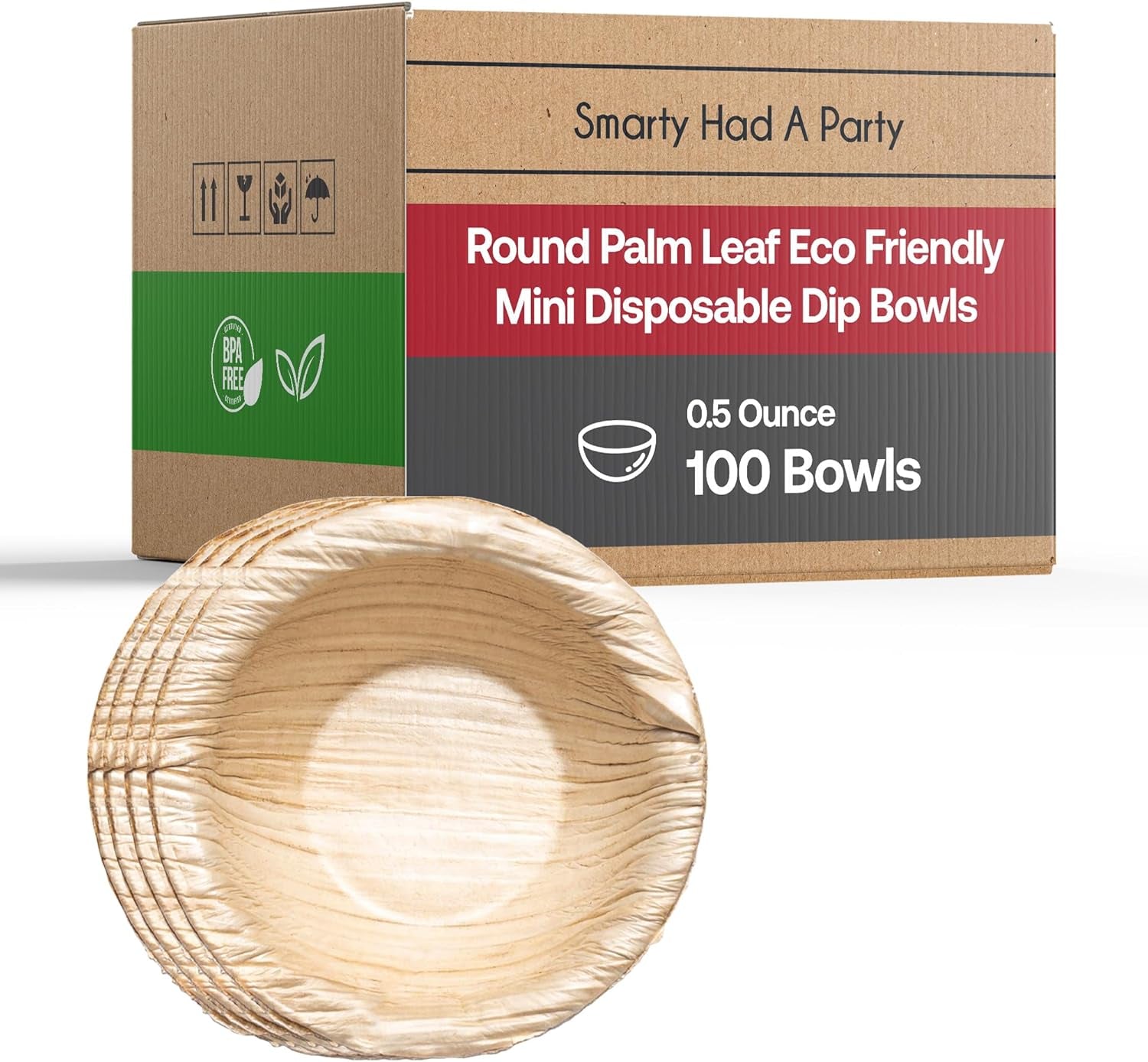 Palm Leaf, Eco Friendly, Disposable Dinner Plates, 100% Biodegradable & Compostable Dishes in Bulk for Rustic Theme Party and Other Occasions (0.5 Oz Dip Bowls (100 Bowls)) E4U