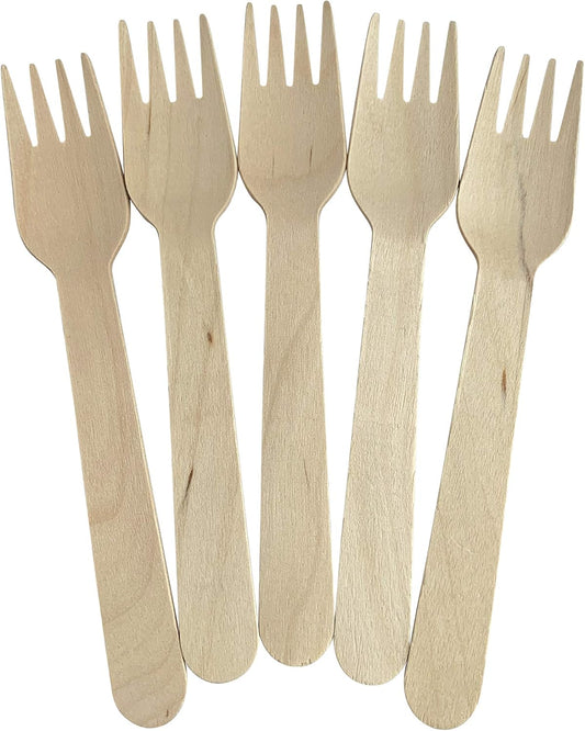 Disposable Birch Wood Cutlery Forks, Biodegradable and Earth Friendly, 6 Inch Length - 1 Pack of 100 Pcs E4U