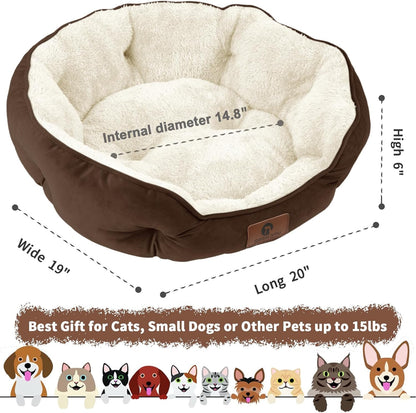 Small Dog Bed for Small Dogs, Cat Beds for Indoor Cats, Pet Bed for Puppy and Kitty, Extra Soft & Machine Washable with Anti-Slip & Water-Resistant Oxford Bottom, Brown, 20 Inches E4U