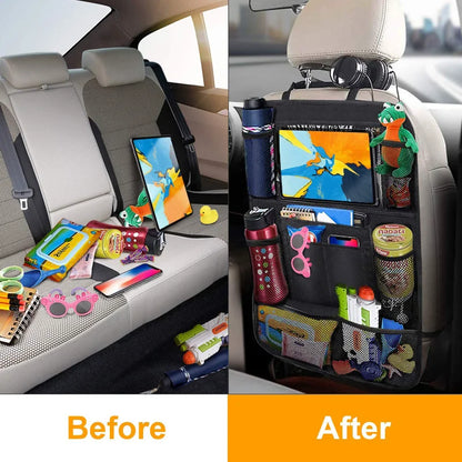 Car Back Seat Organizer with Touch Screen Tablet Holder Automatic Storage Pocket Protector for Travel E4U