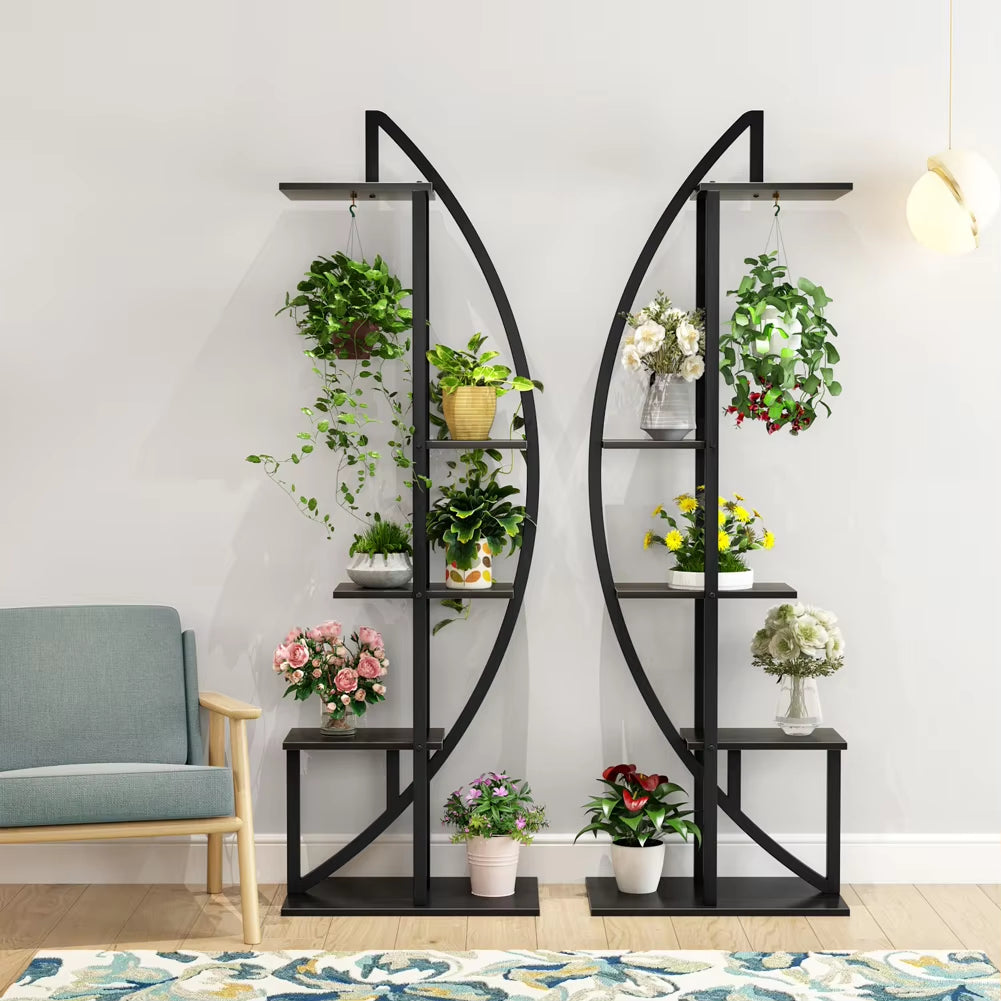 5-Tier Plant Stand Pack of 2, Multi-Purpose Curved Display Shelf Bonsai Flower Plant Stand Rack for Indoor Garden E4U