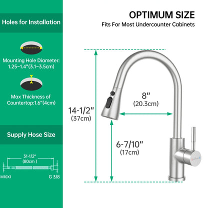 Stainless Steel Kitchen Sink Faucet with Pull down 3 Modes Sprayer, Brushed Nickel Modern Faucet Kitchen with Sprayer, High Arch Faucet for 1 or 2 Hole Sink, APS3001-BN E4U