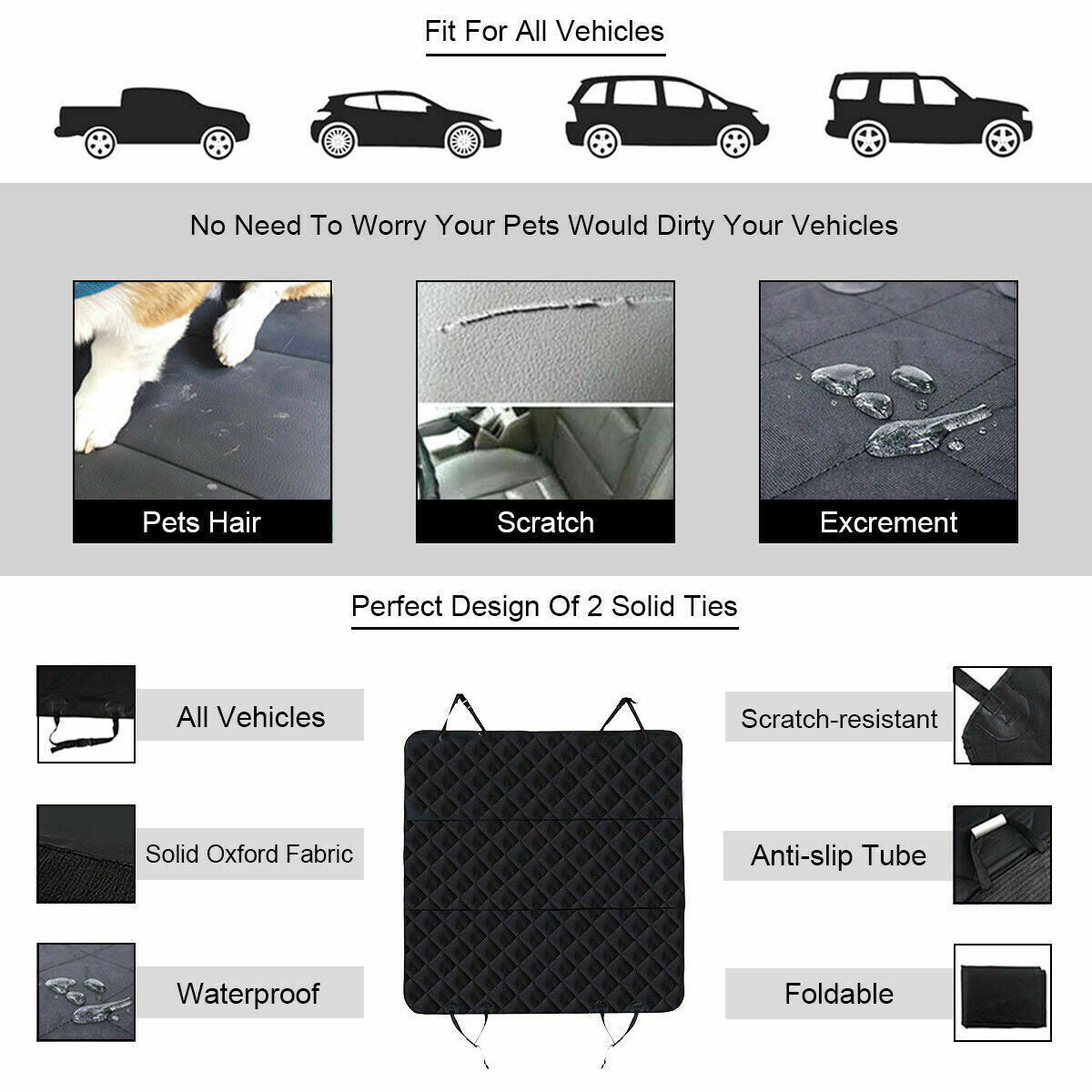 Car Rear Back Seat Cover Pet Dog Cat Auto Protector 100% Waterproof Hammock Mat E4U