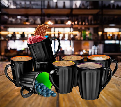 16Oz Matte Black Coffee Mugs Set of 6, Large Size Ceramic Espresso Cups, 16 Ounce Coffee Mugs, Black Coffee, Multicolor Inside E4U