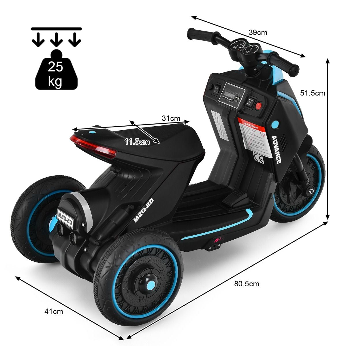 3 Wheels Kids Electric Motorbike with Music E4U