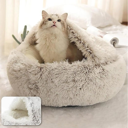 Soft Plush Pet Bed with Cover round Cat Bed Pet Mattress Warm Cat Dog 2 in 1 Sleeping Nest Cave for Small Dogs E4U