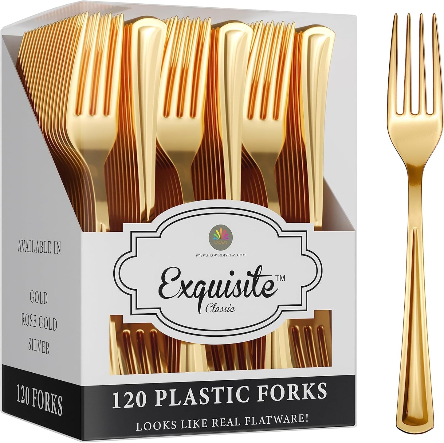 120 Pack Gold Plastic Forks Heavy Duty - Gold Disposable Silverware - Gold Plastic Silverware - Gold Forks Disposable - Plastic Silverware Heavy Duty for Catering, Parties, Weddings & More E4U