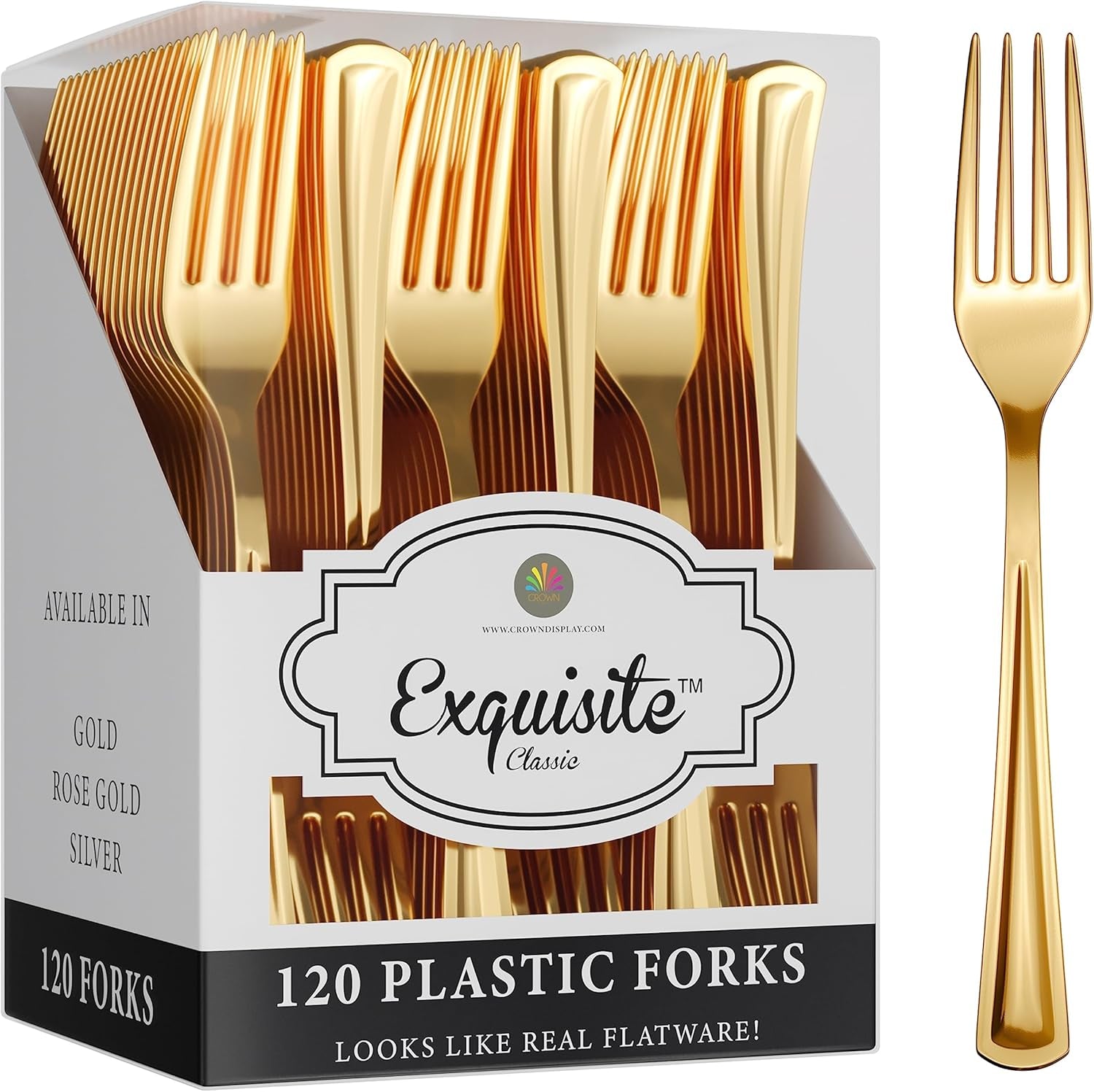 120 Pack Gold Plastic Forks Heavy Duty - Gold Disposable Silverware - Gold Plastic Silverware - Gold Forks Disposable - Plastic Silverware Heavy Duty for Catering, Parties, Weddings & More E4U