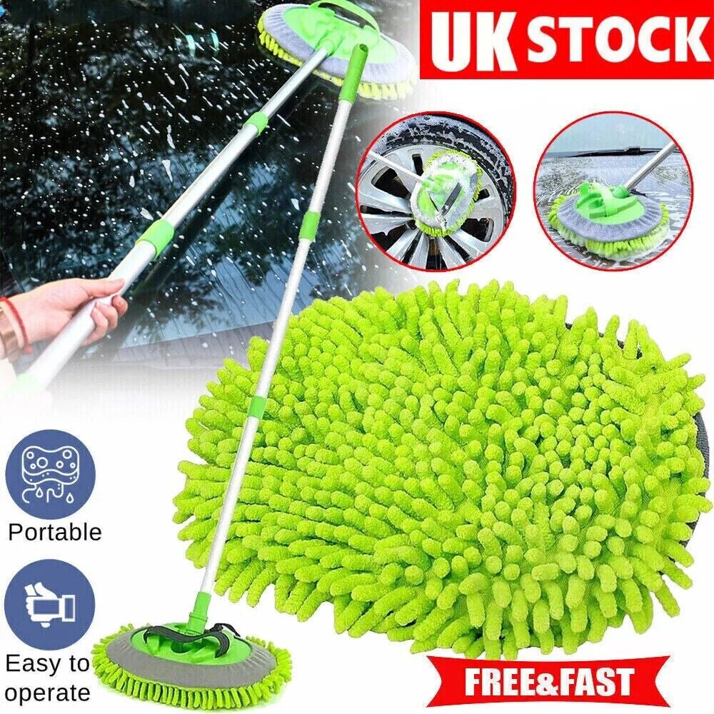 Microfiber Mop Wash Kit Telescopic Car Cleaning Brush with 2 Replacent Header