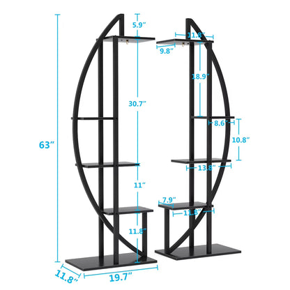 5-Tier Plant Stand Pack of 2, Multi-Purpose Curved Display Shelf Bonsai Flower Plant Stand Rack for Indoor Garden E4U