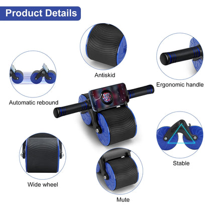 Ab Roller Wheel, Automatic Rebound Abdominal Wheel for Core Strength Training. Abdominal Wheel for Abs Workout Training Muscle Strength at Home Gym - Beginner to Advanced Fitness Equipment E4U